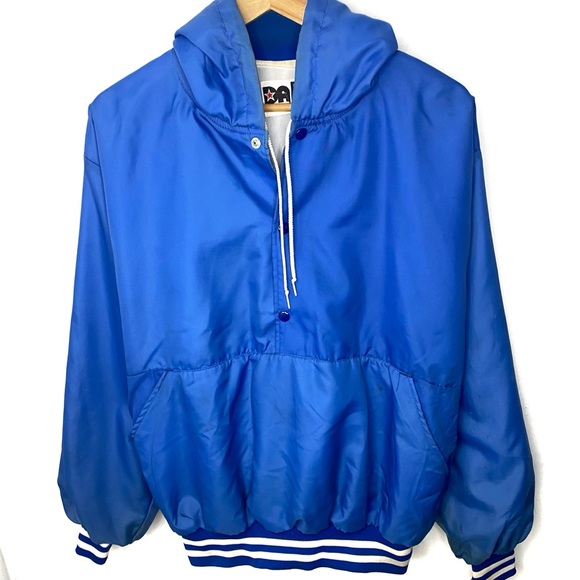Vintage Union Made Athletics Blue 1/2 Snap Button Pullover Hoodie Jacket USA XL - Picture 1 of 9